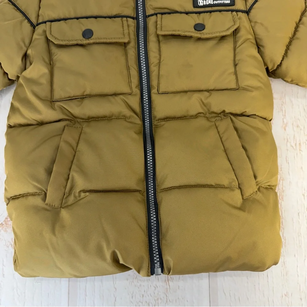 iXtreme‎ Boys Puffer Jacket 4T Tan Hooded Plaid Lined Coat